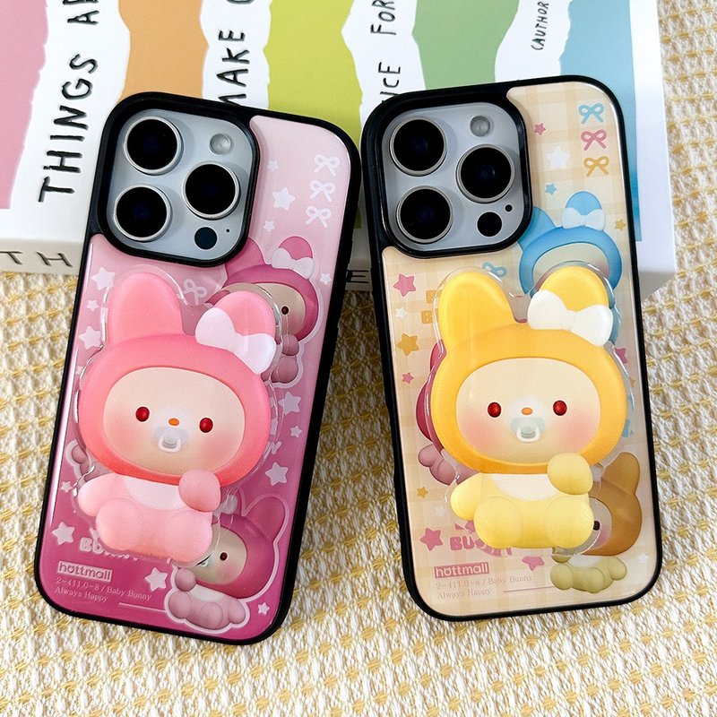 iPhone Baby Bunny Epoxy bumper phone case with Phone Holder - 手機殼/手機套 - 壓克力 多色