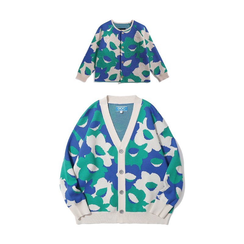 【春節限定優惠】GOC 親子兩件套裝 孔雀色水仙花針織外套 - 毛衣/針織衫 - 棉．麻 