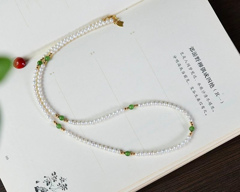 Natural pearl millet beads jasper star clavicle necklace fresh fruit green jasper - สร้อยข้อมือ - คริสตัล 