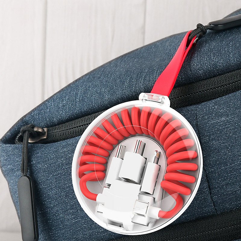 四合一充電線 口袋大小 (手機/平板/果電/行充) - 行動電源/充電線 - 矽膠 紅色