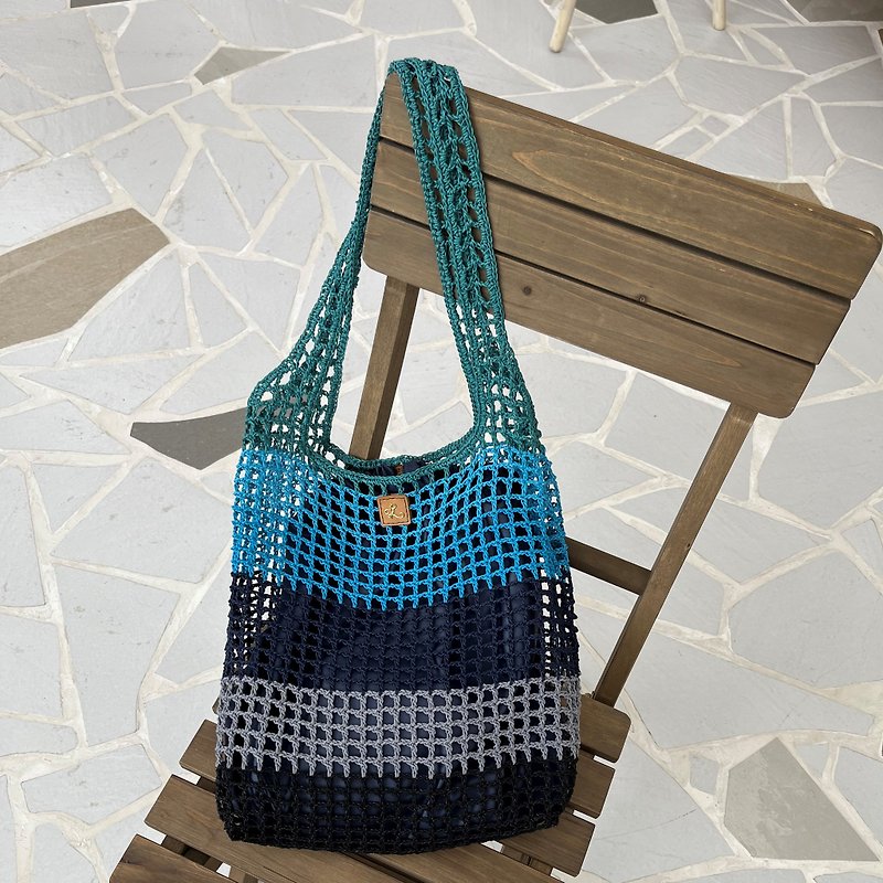 ROPE -  Open Weave Net Bag - Drawstring Bags - Cotton & Hemp Blue