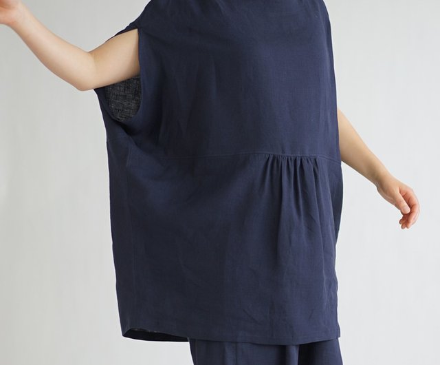 wafu リネン チュニック ドルマンスリーブ トップス / 紺青 a050b-kju1 - ショップ 【wafu】linen clothing  トップス - Pinkoi