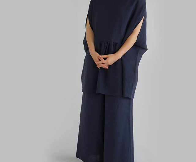 wafu リネン チュニック ドルマンスリーブ トップス / 紺青 a050b-kju1 - ショップ 【wafu】linen clothing  トップス - Pinkoi