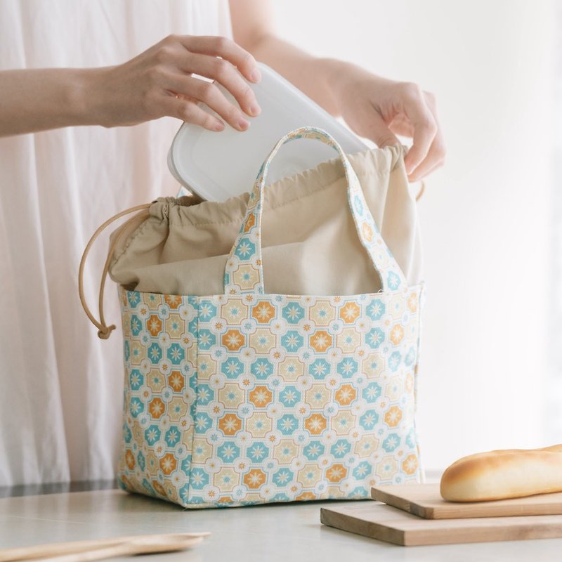 Drawstring lunch bag/Old tile No. 2/Glass marbles/Classic new color III - Lunch Boxes - Cotton & Hemp Yellow