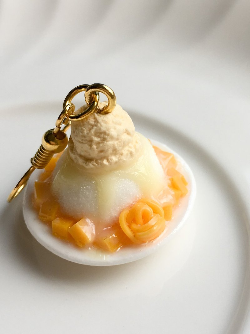 芒果冰耳環 一副兩支 台灣美食 飾品 台湾マンゴーかき氷 一對價 - 耳環/耳夾 - 黏土 橘色