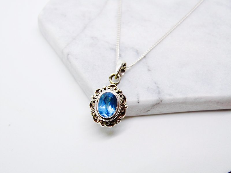 Nepal blue topaz 925 silver handmade necklace - Necklaces - Gemstone Blue