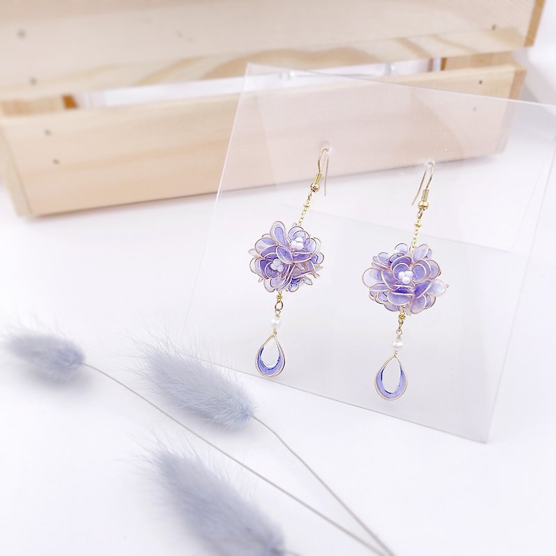 Hydrangea handmade resin earrings crystal flower/dangling earrings/ Clip-On