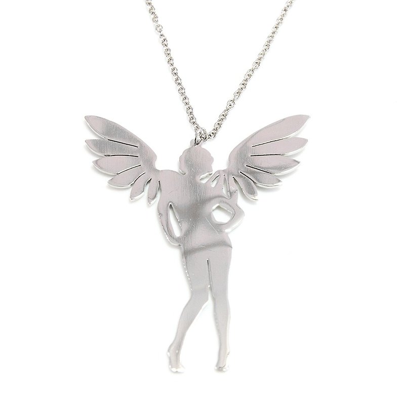 Lady with wing pendant - Necklaces - Other Metals Silver