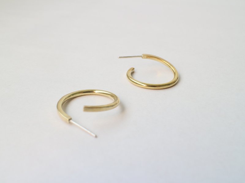 Brass c-hoop earring - silver posts - Earrings & Clip-ons - Copper & Brass Gold