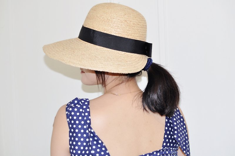 Flat 135 X Taiwan designer summer straw hat half-curved with owls embellished in two colors - Hats & Caps - Polyester Black
