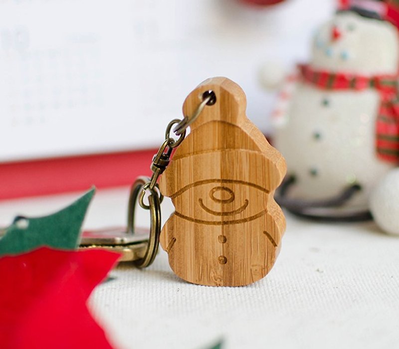 [Customized Gifts] Christmas Gifts / Always Laughing Snowman Key Ring - Keychains - Wood 