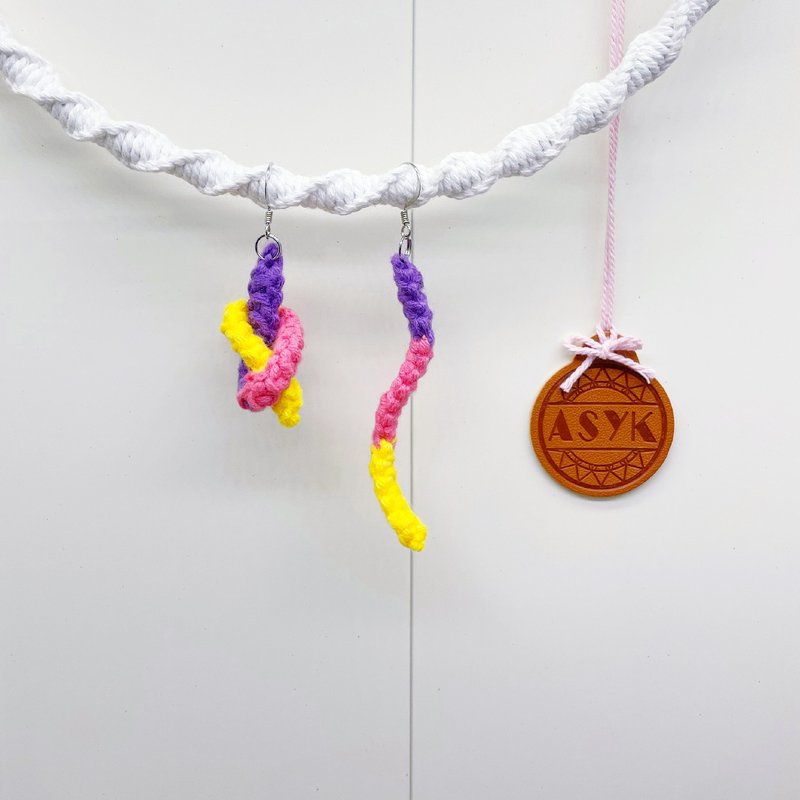 【Rainbow Earrings】Dangling / Interchangeable Clip - Earrings & Clip-ons - Cotton & Hemp Multicolor