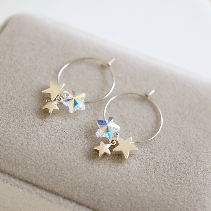 ITS-285 [Earrings series · fairy tale in the sky] stars ears earrings circle - Earrings & Clip-ons - Other Metals Silver