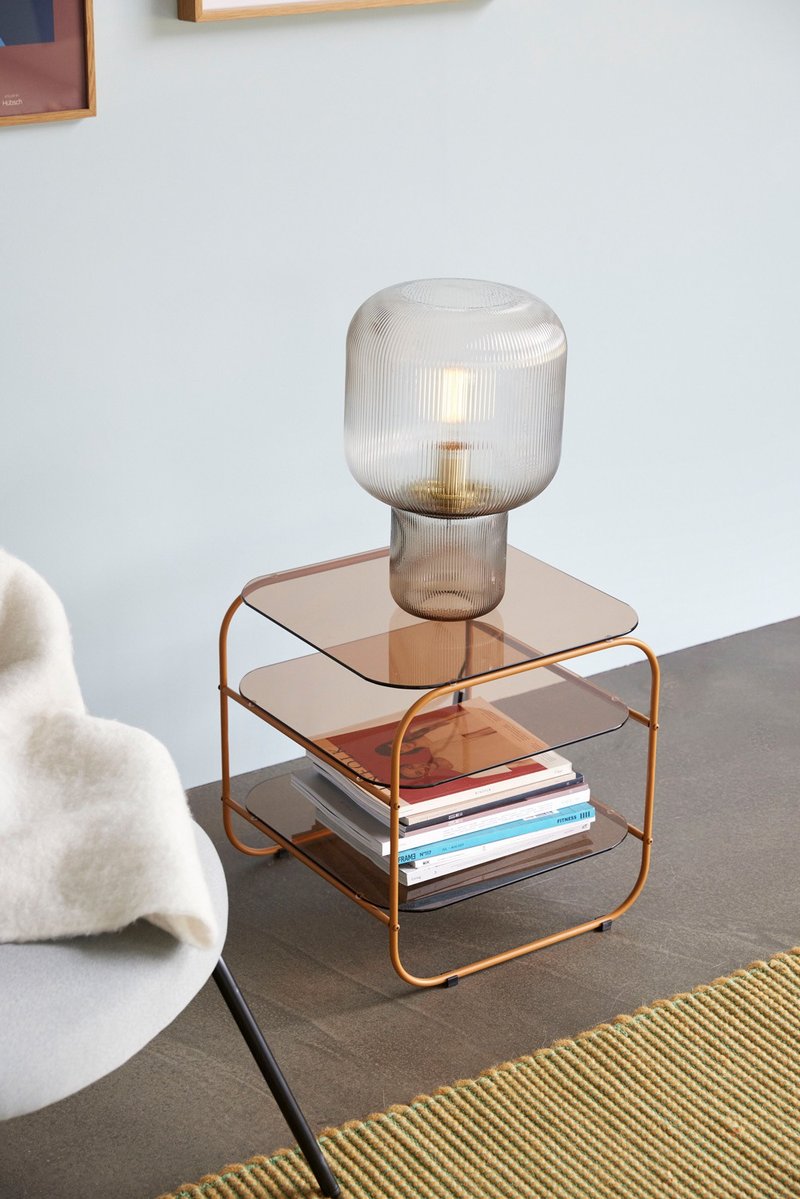 【Hübsch】 - 021419 Amber Glass Top Coffee Table Storage Table Side Table - ชั้นวาง/ตะกร้า - แก้ว สีนำ้ตาล