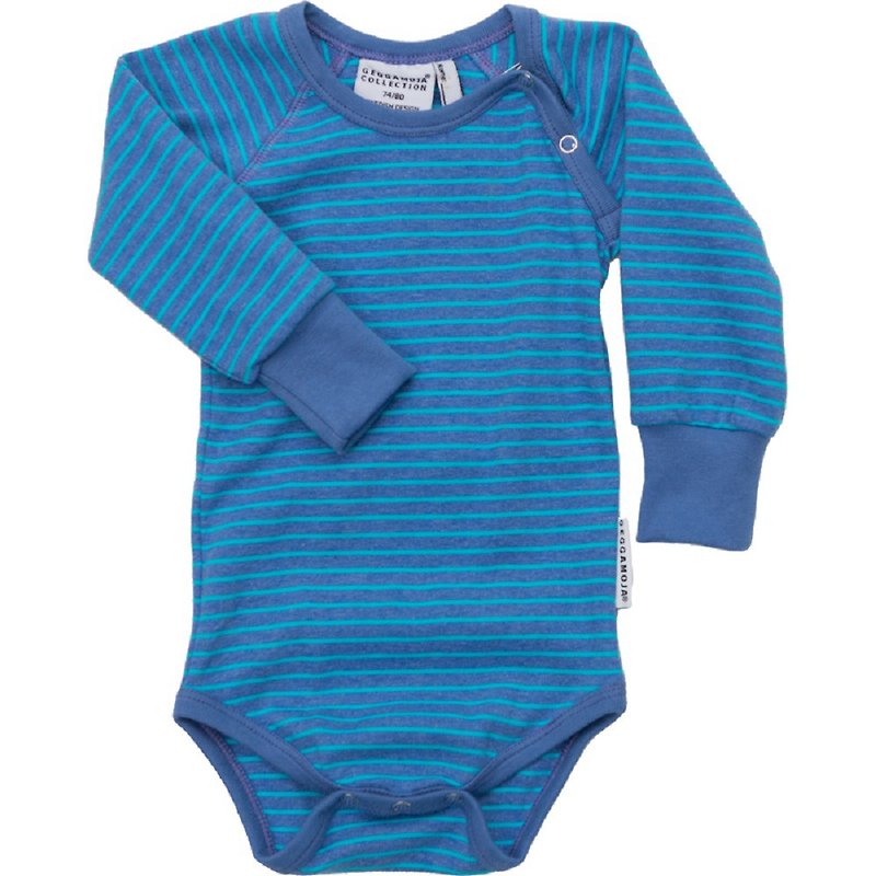 【Swedish children's clothing】Organic cotton onesies 3M to 12M blue - ชุดทั้งตัว - ผ้าฝ้าย/ผ้าลินิน สีน้ำเงิน