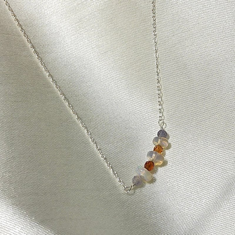 Wonderful fantasy | Natural mineral crystal opal orange Stone cordierite sterling silver necklace - Necklaces - Crystal 