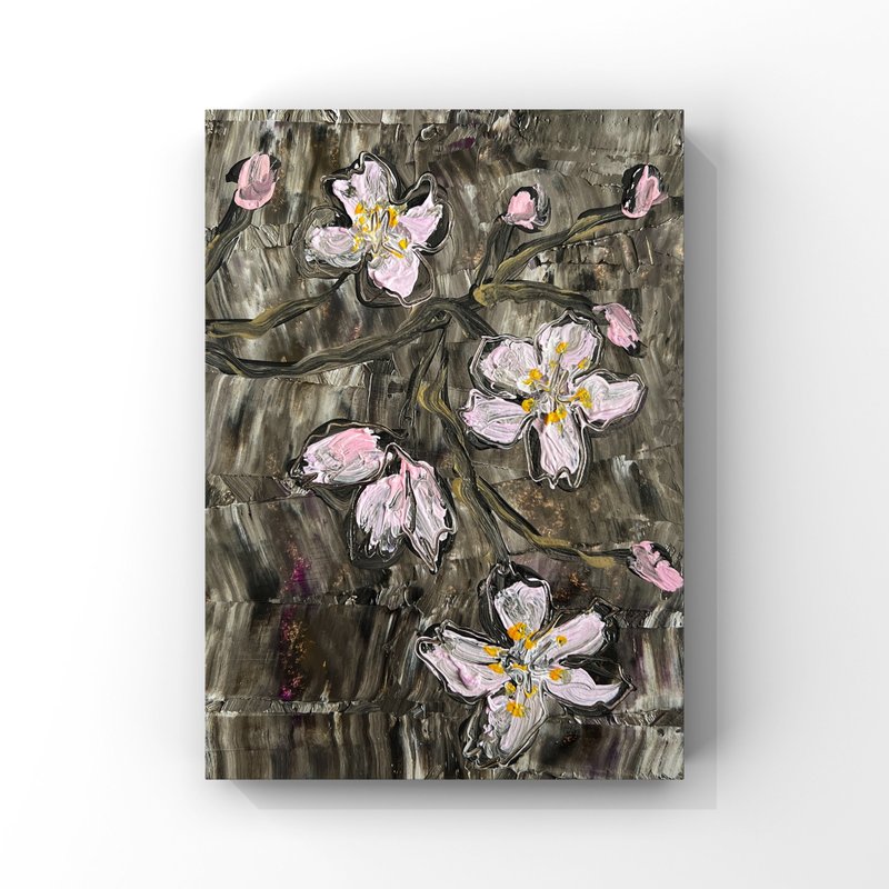 Sakura oil painting Sakura tree branch pink flowers art Sakura decor wall art - 海報/掛畫/掛布 - 其他材質 多色