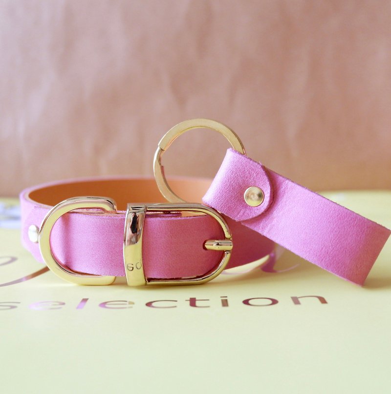 甜蜜玫瑰紫藕色真皮項圈_附同色鑰匙圈_限量5條發售 - 貓狗頸圈/牽繩 - 真皮 紫色