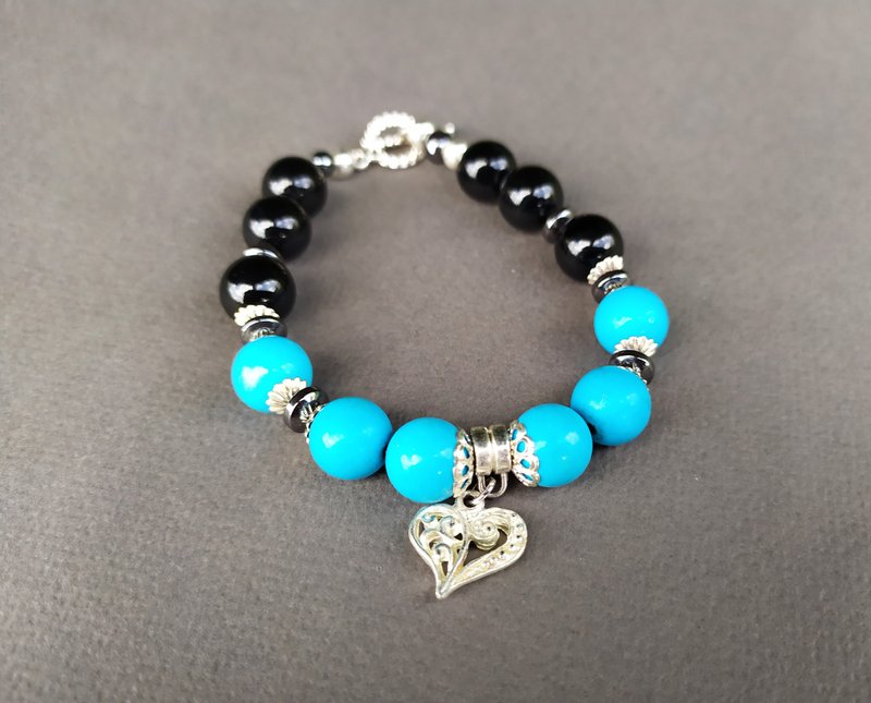 bracelet with natural turquoise and agate beads - Bracelets - Other Materials Black