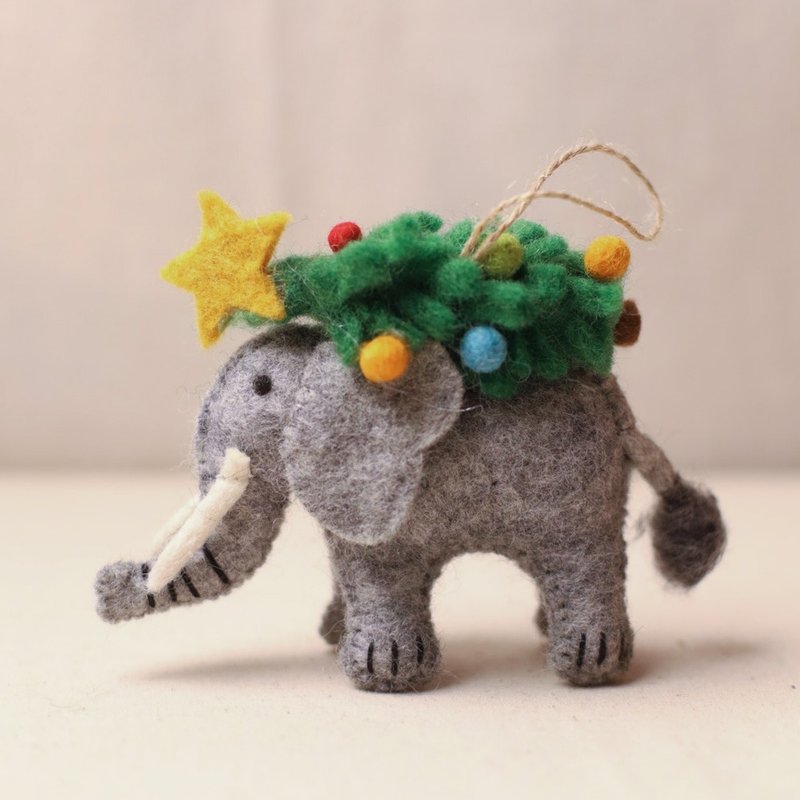 羊毛氈 聖誕大象吊飾 - 擺飾/家飾品 - 羊毛 灰色