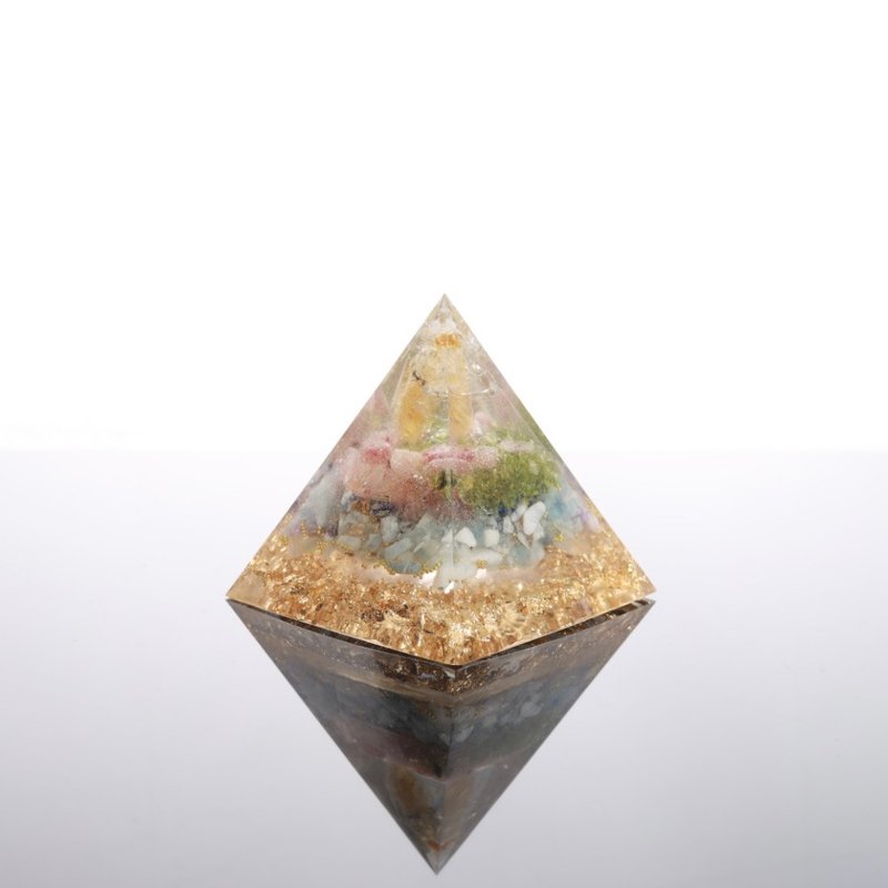 【客製化禮物】五晶之塔(生命之花)奧剛金字塔小夜燈 Orgonite - 擺飾/家飾品 - 水晶 黃色