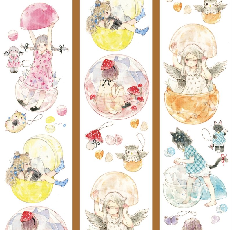 ガチャ少女 純真な夢幻 水彩画 PET & 和紙マスキングテープ 台湾製 - マスキングテープ・PET テープ - その他の素材 多色