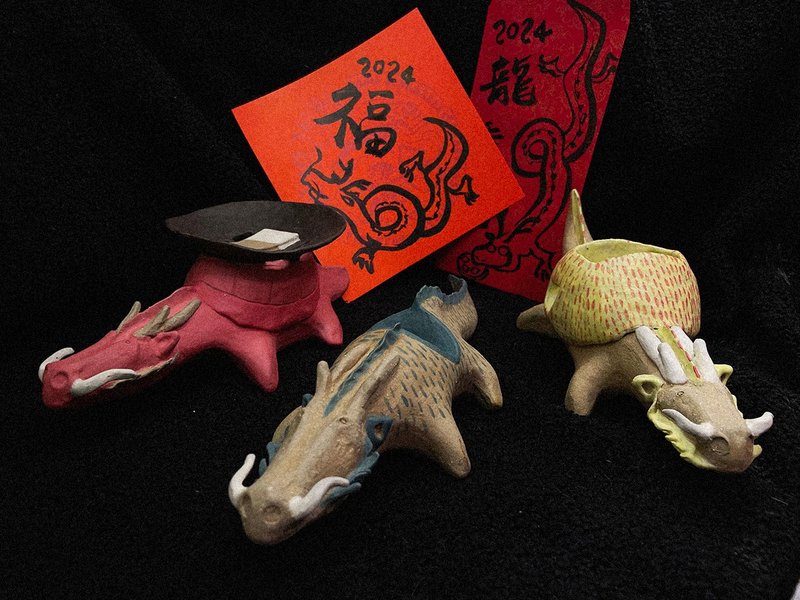 2024 New Year Limited-Hand Kneaded Pottery Small Animal Series-Dragon Turtle Soap Table - อุปกรณ์ห้องน้ำ - ดินเผา หลากหลายสี