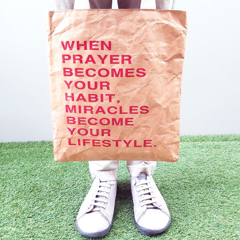 God's Miracle Christian Bible Inspired Tyvek Dupont Tote Bag 禱告的奇跡聖經杜邦紙布袋 - Handbags & Totes - Eco-Friendly Materials Khaki