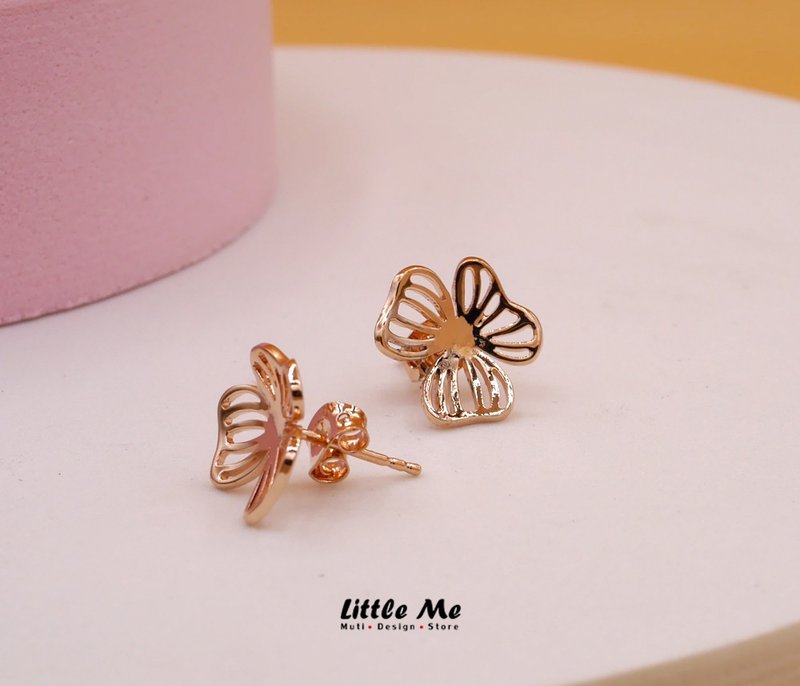 Handmade little Flower Earring - Pink gold plated - 耳環/耳夾/耳骨夾 - 紙 粉紅色