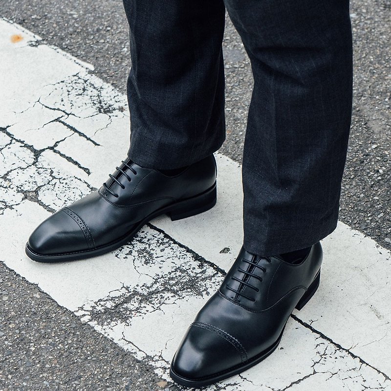 Gullar內斂橫飾側線牛津 -素食皮鞋 - 男款牛津鞋 - 防水材質 黑色