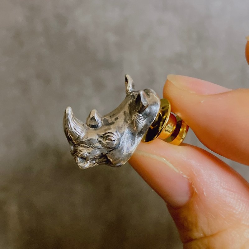 Animal series rhinoceros pin badge - Other - Silver Silver