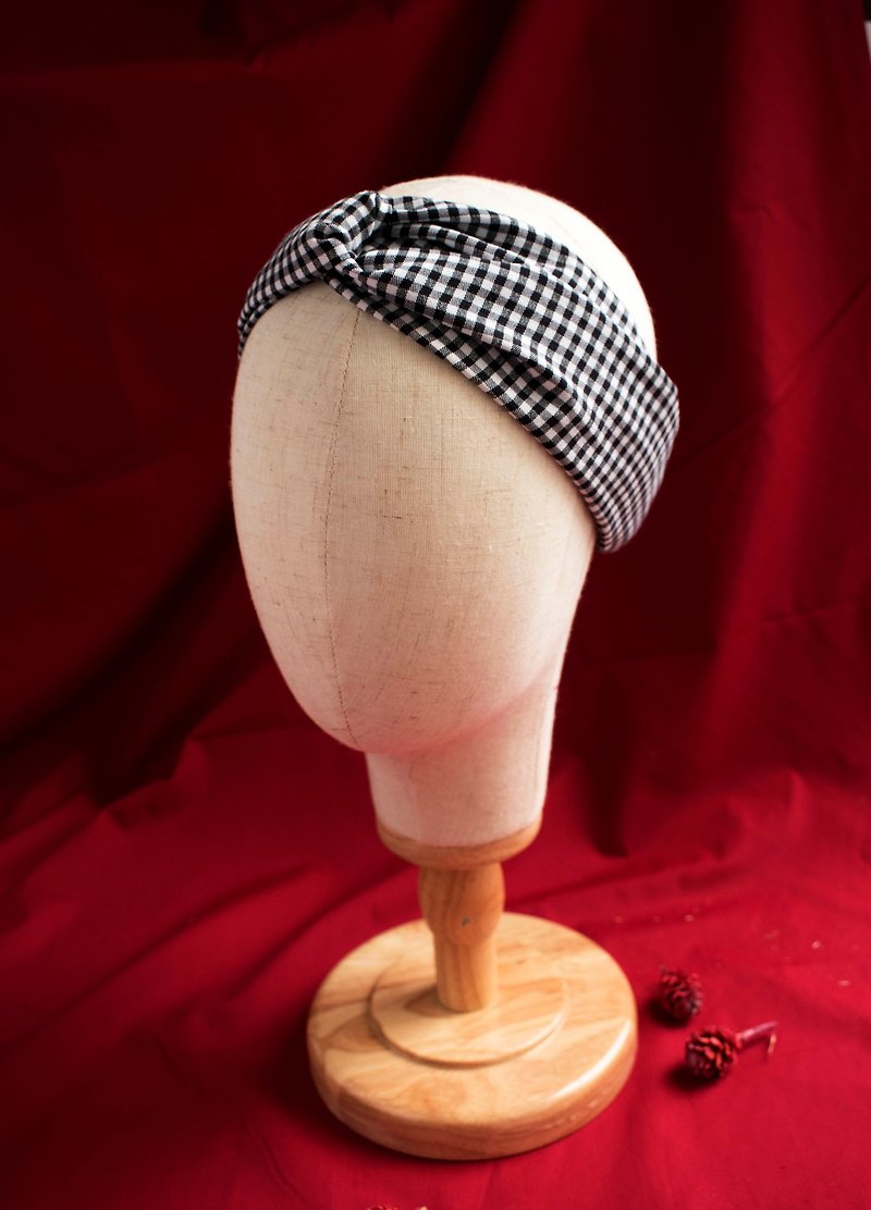 Black and white check cross cotton headband - Headbands - Cotton & Hemp Black
