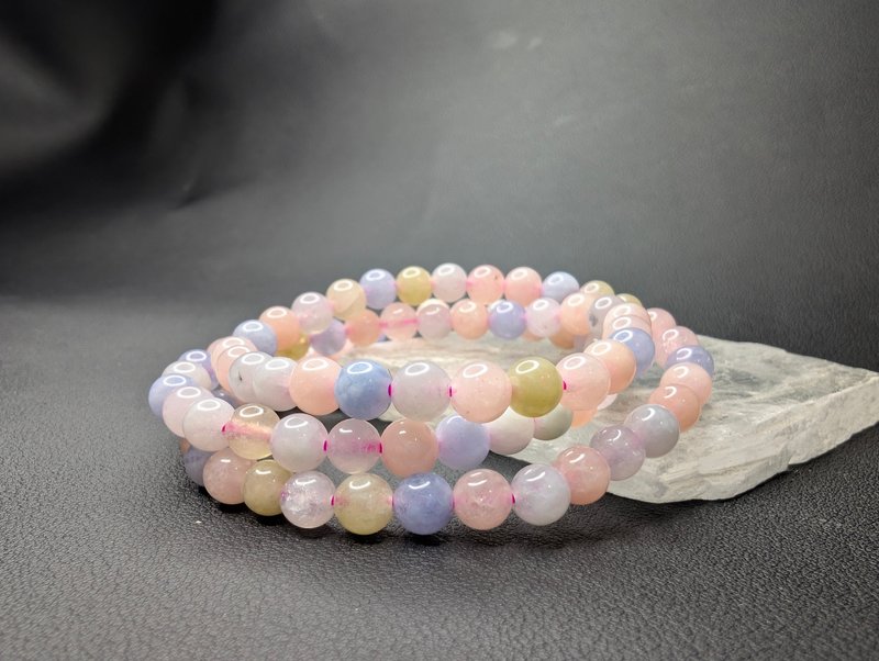 巴西 6.5mm 摩根石 手串 天然水晶 Morganite 三圈 - 手鍊/手環 - 水晶 