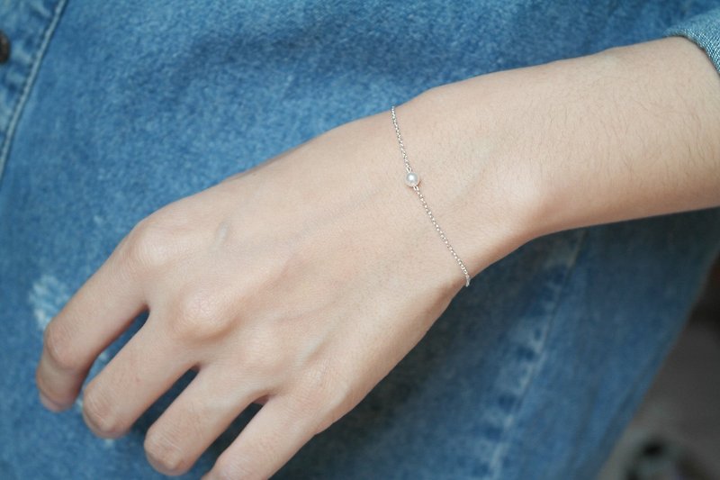《女孩系列》純銀 施華洛世奇水晶珍珠(固定式) 極細手鍊 - 手鍊/手環 - 寶石 