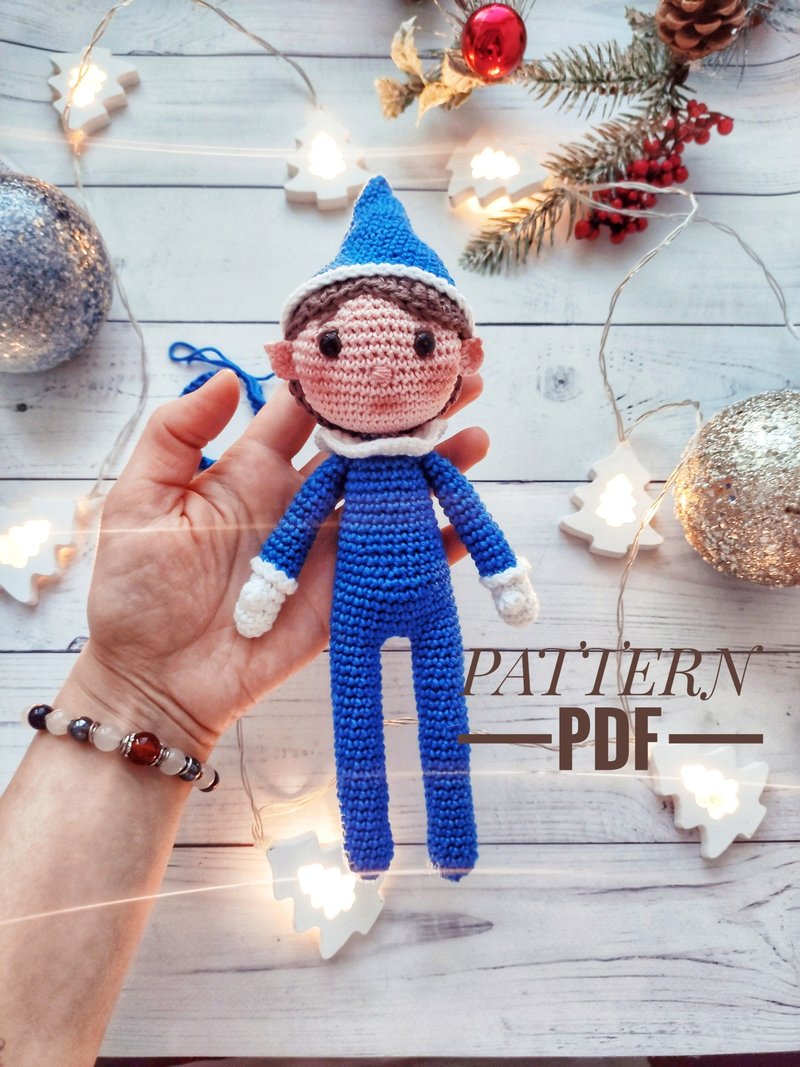 Crochet Christmas Elf PATTERN, 钩针圣诞精 Elf on the shelf PATTERN, Amigurumi Elf - Knitting, Embroidery, Felted Wool & Sewing - Cotton & Hemp Blue