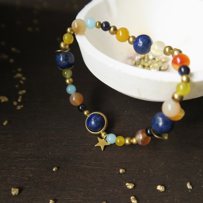 Seasonal sale cosmic star lapis lazuli agate Stone Bronze crystal rainbow bracelet - สร้อยข้อมือ - เครื่องเพชรพลอย หลากหลายสี