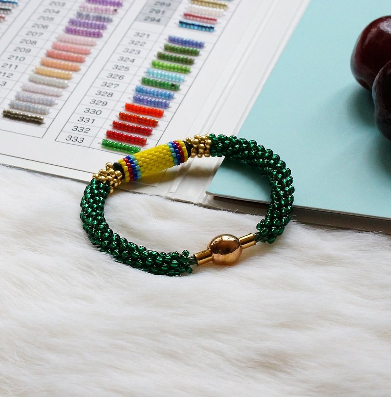 Handbraided Kumihimo Seed Beads Bracelet - Bracelets - Glass Green