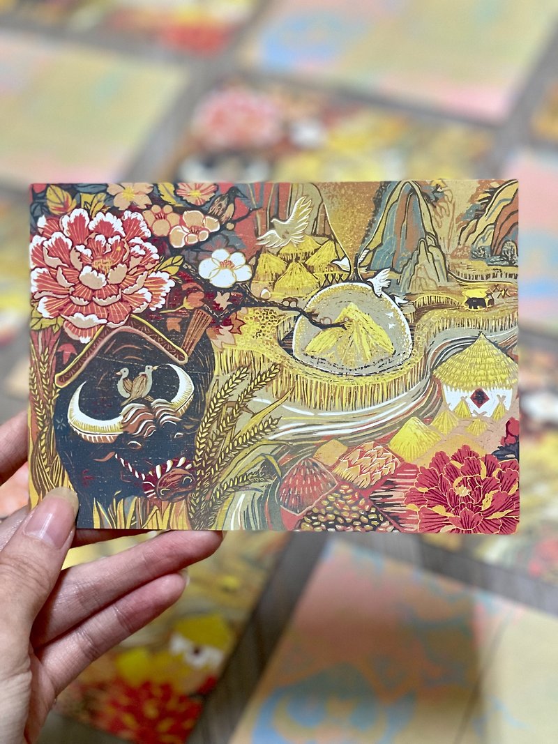 瑞穂収穫年の丑プリントポストカード - カード・はがき - 紙 多色