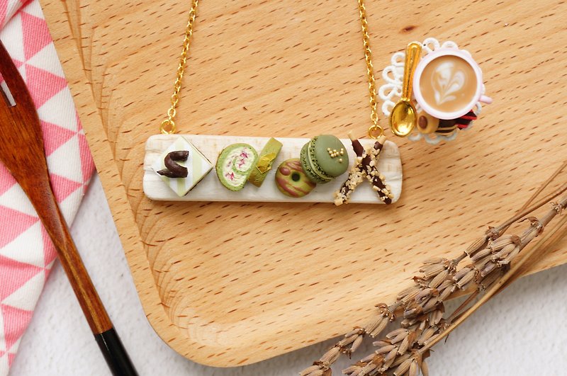 Goody Bag - Matcha Necklace + Coffee / Lemon Tea Earrings - สร้อยติดคอ - ดินเหนียว 