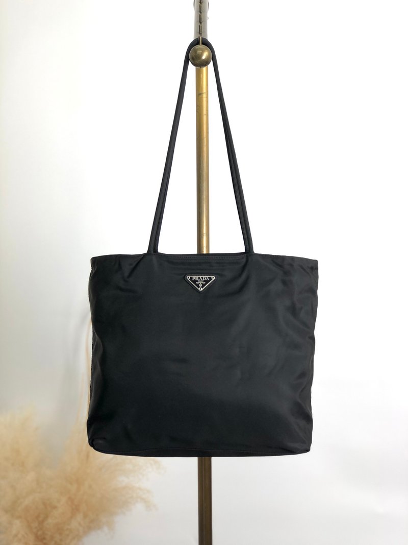 【 日本直送　名牌中古包 】PRADA プラダ トートバッグ ブラック トライアングルロゴ ナイロン vintage ヴィンテージ オールド efichx - 手提包/手提袋 - 尼龍 黑色