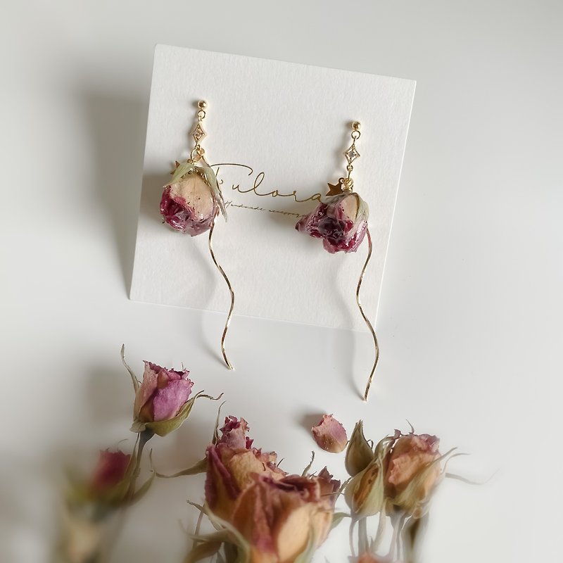 | Ambiguous afternoon tea | Dry flower earrings - ต่างหู - พืช/ดอกไม้ สีม่วง