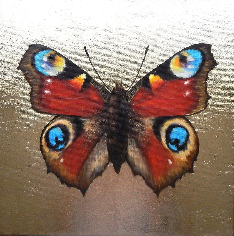 掛畫 金畫 蝴蝶 Butterfly Painting, Original Art, Gold Painting, Handmade Art - โปสเตอร์ - วัสดุอื่นๆ สีทอง
