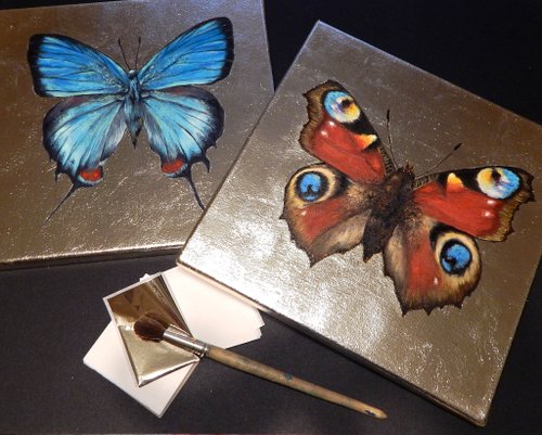 掛畫金畫蝴蝶蝶絵、オリジナルアート、金絵、手作りアート