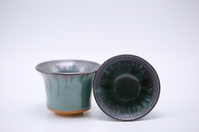 ディグリーンガラス1組 - 急須・ティーカップ - 陶器 グリーン