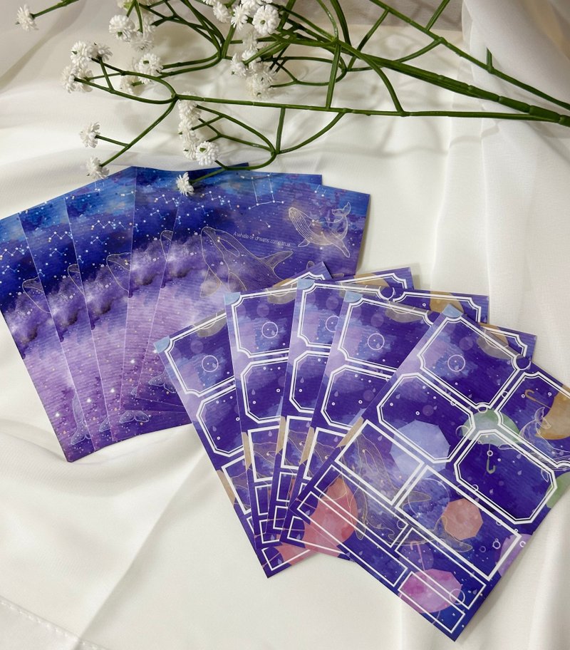 Soojinia-Purple Space Whale Theme Label Paper Sticker 10PCS - สติกเกอร์ - กระดาษ 