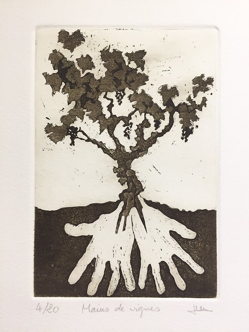 Original Print-Hands of Grapevines-Ge Yinfeng Ivan GROS - โปสเตอร์ - กระดาษ สีดำ
