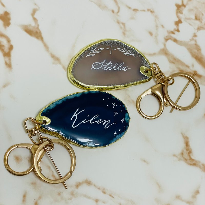 [Wedding Banquet Gift] [Customized preferred for Qixi Festival gifts] English handwritten agate keychain - Keychains - Semi-Precious Stones 