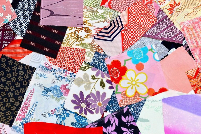 Japanese fabric set, kimono fabric, fabric scraps, 60 pieces【more than 8x8cm】 - 編織/刺繡/羊毛氈/縫紉 - 絲．絹 多色