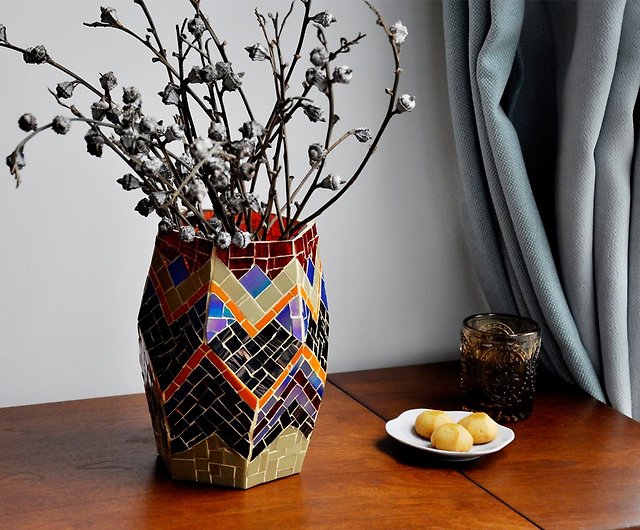 幾何学模様花瓶オリジナル手作りステンドグラスモザイク花北欧リビング