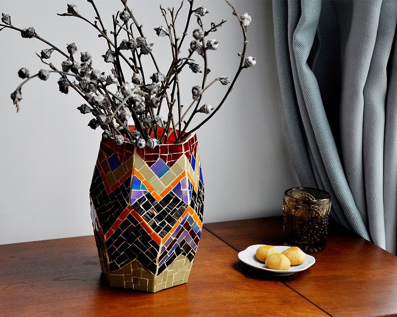 幾何学模様花瓶オリジナル手作りステンドグラスモザイク花北欧リビングフラワーアレンジメント花瓶装飾 - 花瓶・植木鉢 - ガラス 
